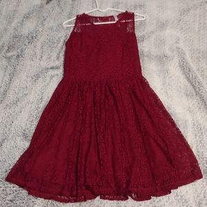 Burgundy Cheetah Print Lace Skater Dress
